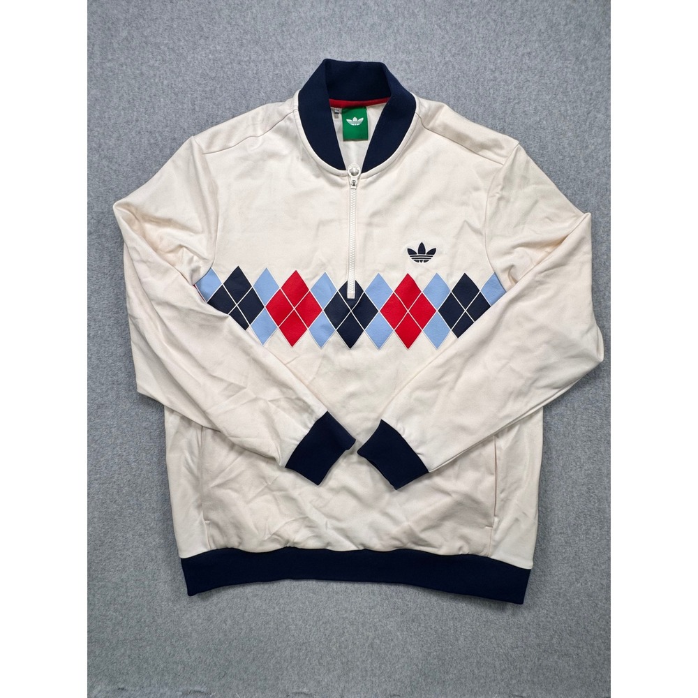 Adidas Originals Mens Argyle Quarter Zip Track Jacket Cream Navy Blue Red XL